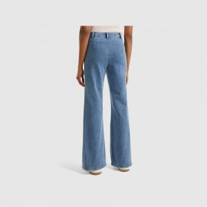 Jeans Benetton Flared zip Mujer Azules | YZNILG483