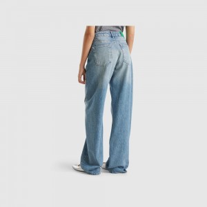 Jeans Benetton Loose fit Mujer Azules Claro | QFIYWG478