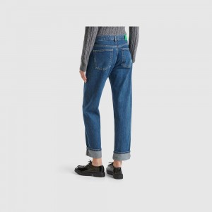 Jeans Benetton Straight cuffs Mujer Azules | KJWMDP891