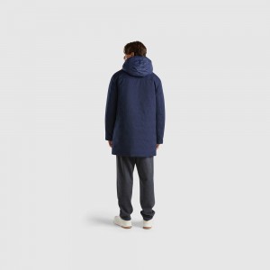 Light Jackets Benetton Long Rain defender parka Hombre Azules Oscuro | BHPJNF158