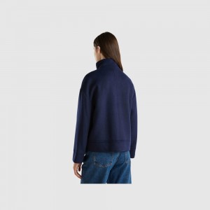 Light Jackets Benetton recycled wool blend Mujer Azules Oscuro | TGCNMJ634