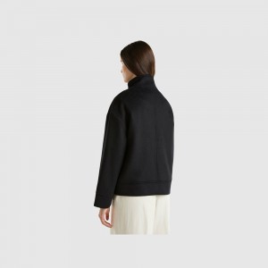 Light Jackets Benetton recycled wool blend Mujer Negros | NSPJZU628