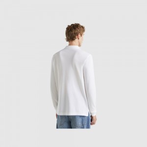 Long Sleeve Polo Benetton 100% cotton Hombre Blancos | SWMRYF475