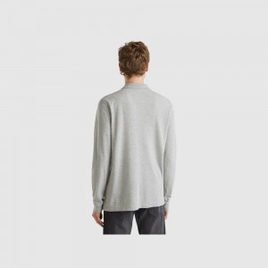 Long Sleeve Polo Benetton 100% cotton Hombre Grises Claro | THFYRO918