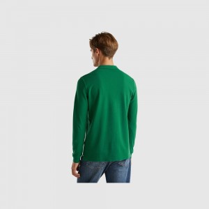 Long Sleeve Polo Benetton 100% cotton Hombre Verdes Oscuro | VONXQP357