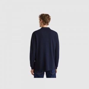 Long Sleeve Polo Benetton 100% cotton Hombre Azules Oscuro | ANDLBW069