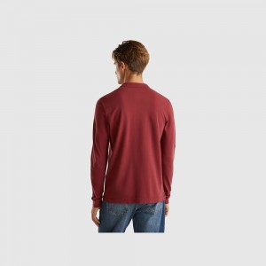Long Sleeve Polo Benetton 100% cotton Hombre Vino | TXJFZB784
