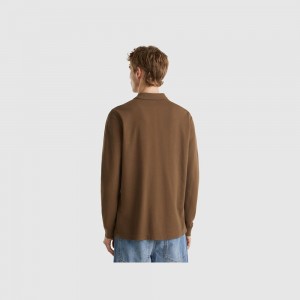 Long Sleeve Polo Benetton 100% cotton Hombre Marrom | VGANKL537