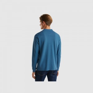 Long Sleeve Polo Benetton 100% cotton Hombre Azules | OZHRSC154