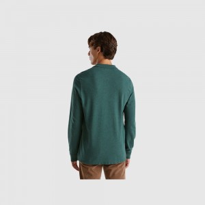 Long Sleeve Polo Benetton Melange organic cotton Hombre Verdes Oscuro | ATMOJW315