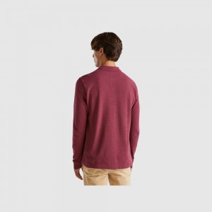 Long Sleeve Polo Benetton Melange organic cotton Hombre Vino | XHUGAL032