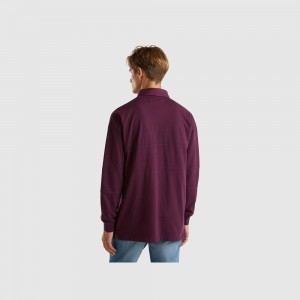 Long Sleeve Polo Benetton Rugby pure cotton Hombre Morados Oscuro | HAKOZL183