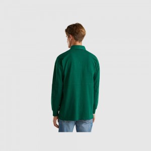 Long Sleeve Polo Benetton Rugby pure cotton Hombre Verdes Oscuro | DKAPWB931