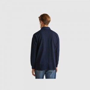 Long Sleeve Polo Benetton Rugby pure cotton Hombre Azules Oscuro | KYUMPR194