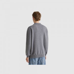 Long Sleeve Polo Benetton pure Merino wool Hombre Grises Oscuro | AEBNDX176