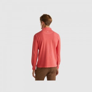 Long Sleeve Polo Benetton stretch organic cotton Hombre Coral | ILRBDJ845