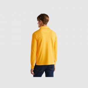 Long Sleeve Polo Benetton stretch organic cotton Hombre Moutarde | XTMLBN802