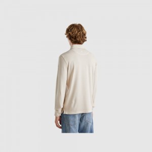 Long Sleeve Polo Benetton stretch organic cotton Hombre Beige | SMPZLE930