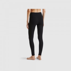 Pantalon Deportivo Benetton Leggings in stretch cotton Mujer Negros | RAXDMU069