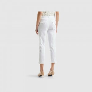 Pantalones Chinos Benetton Cropped stretch cotton Mujer Blancos | DOPECR243