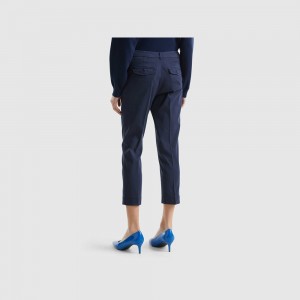 Pantalones Chinos Benetton Cropped stretch cotton Mujer Azules Oscuro | URZMJB407