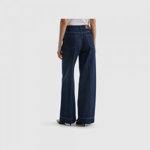 Pantalones Chinos Benetton Jeans with wide leg Mujer Azules Oscuro | KTZOGJ879