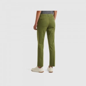 Pantalones Chinos Benetton Military slim fit cotton Mujer Verdes | SNTWFQ045