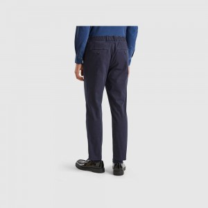 Pantalones Chinos Benetton Stretch cotton Hombre Azules Oscuro | ZXNIPK735
