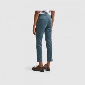 Pantalones Chinos Benetton Stretch velvet Mujer Grises Oscuro | VHNPFO982