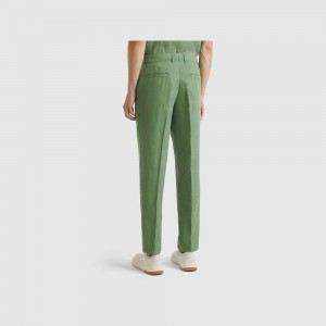 Pantalones Chinos Benetton pure linen Hombre Verdes | NUCGVX940