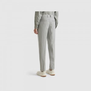 Pantalones Chinos Benetton pure linen Hombre Grises | DAESBF428