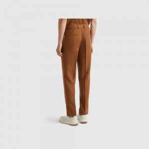 Pantalones Chinos Benetton pure linen Hombre Marrom | GJQAYC658