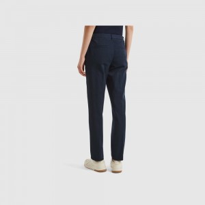 Pantalones Chinos Benetton slim fit cotton Mujer Azules Oscuro | NWHEMR589