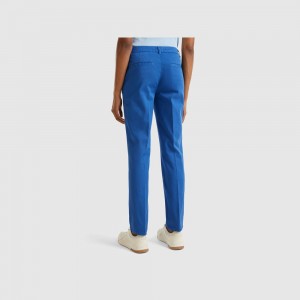 Pantalones Chinos Benetton slim fit cotton Mujer Azules | UYLVDK804