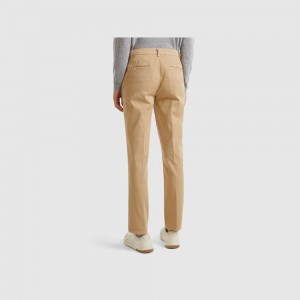 Pantalones Chinos Benetton slim fit cotton Mujer Beige | FLGRXQ476