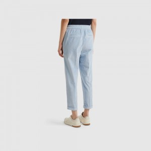 Pantalones Chinos Benetton velvet with stretch waist Mujer Azules | VYGITD976