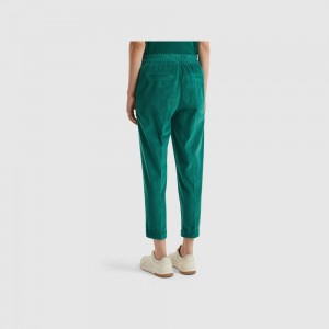 Pantalones Chinos Benetton velvet with stretch waist Mujer Verdes Oscuro | QJXDBF098