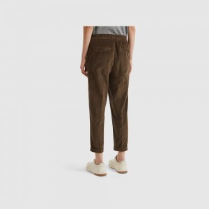 Pantalones Chinos Benetton velvet with stretch waist Mujer Marrom Oscuro | SLGKNE486