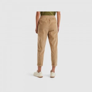 Pantalones Chinos Benetton velvet with stretch waist Mujer Marrom | EXPKQO203