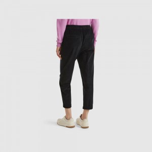 Pantalones Chinos Benetton velvet with stretch waist Mujer Negros | ANWPDB160