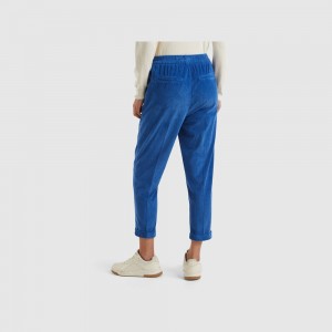 Pantalones Chinos Benetton velvet with stretch waist Mujer Azules | ZSMKVP205