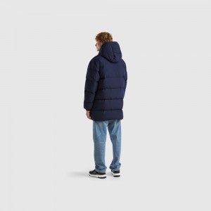Puffer Jackets Benetton Long recycled feathers Hombre Azules Oscuro | FLPEXZ017