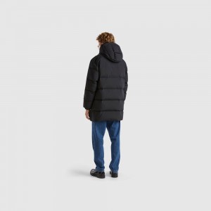 Puffer Jackets Benetton Long recycled feathers Hombre Negros | BVDZUT970