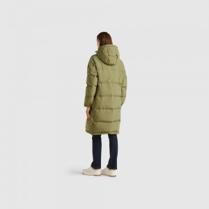 Puffer Jackets Benetton Long recycled feathers Mujer Verdes | SCULTA409