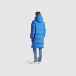 Puffer Jackets Benetton Long recycled feathers Mujer Azules | IZCFLS476