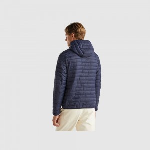 Puffer Jackets Benetton Padded recycled wadding Hombre Azules Oscuro | BWHGJQ046