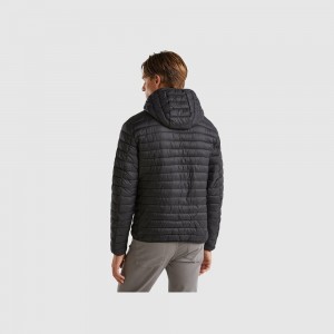 Puffer Jackets Benetton Padded recycled wadding Hombre Negros | EHGQXW283