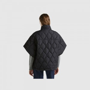 Puffer Jackets Benetton Quilted cape with lightweight padding Mujer Negros | ZTYOCR092