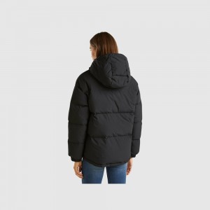 Puffer Jackets Benetton Short padded with recycled feathers Mujer Negros | YPRWKA318