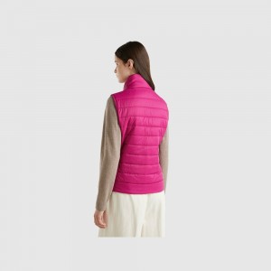 Puffer Jackets Benetton Sleeveless recycled wadding Mujer Negros | OYWAUG719